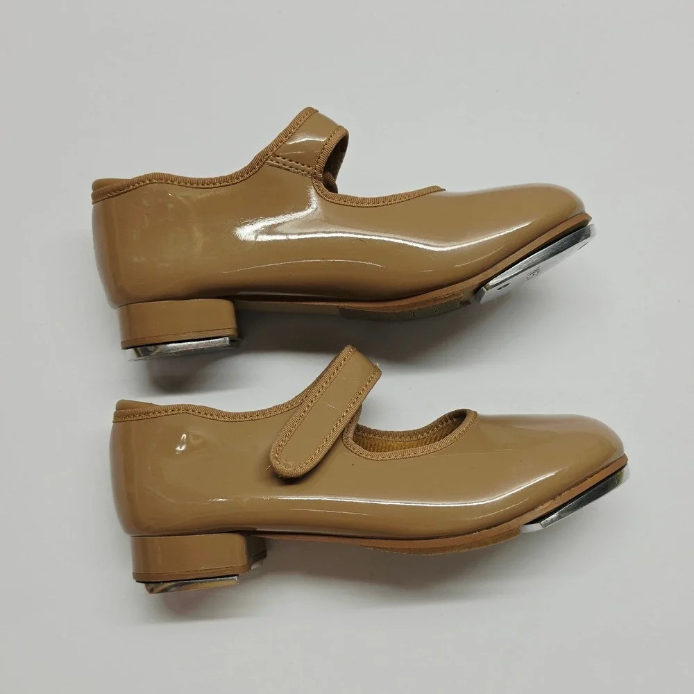 Weissman Tap Shoes Kids 1.5YM Tan Patent Mary Jane W2600 Hook Loop Dance Shoes